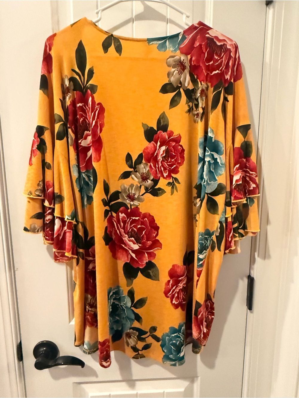 HoneyMe Marigold Yellow Floral Tunic Top Ruffle Layered Bell Sleeve Large XL - Picture 3 of 6